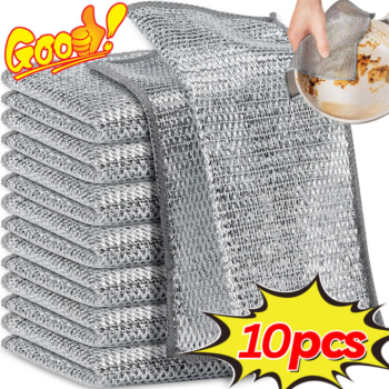 Magic Majuni 10PCS Set  7.87" x 7.87",Non-Scratch Steel Wool Dishcloth - Multi Purpose Wire Dishwashing Rags Kitchen Towels and Dishcloths Sets Durable Cleaning Pads Bathroom Home Essentials Cleaning Supplies Tools