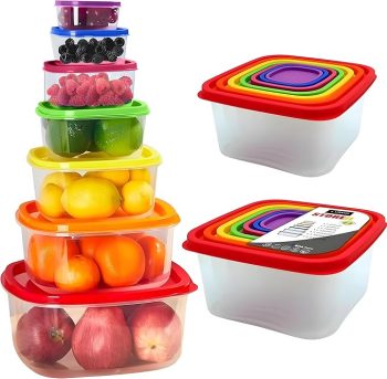 Rainbow Color Containers with Lids Refrigerator Freshness Preservation Storage Box Picnic Camping Food Home Storage Containers Set 7 Pcs, Rainbow Container, Camping Food Container,