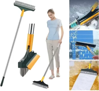 3-in-1 Bathroom Cleaning Brush with Wiper - Long Handle 180° Rotate Toilet Brush, Tiles Cleaning, Floor Scrub for Kitchen and Bathroom Accessories (3 in 1 Tiles Brush)