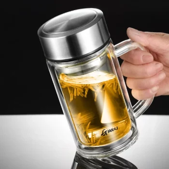 Double Layer Glass Thermos Hot Mug 360ml. (1 to 2 Hours Hot) - Coffee Mug