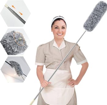 Long Handle Microfiber Ceiling Duster for Dust Cleaning with extendable Pole 100 Inch with Anti Scratch Bendable Head Brush for Cleaning High Cobweb Stick high Ceiling Fan