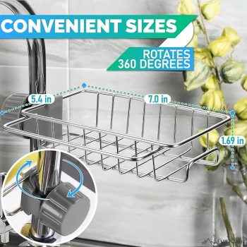 Over Faucet Sponge Holder for Kitchen Sink Faucet - Stainless Steel Faucet Rack for Kitchen Sink Organizer Rack for Kitchen Sponge Holder for Sink - Kitchen Sink Sponge Holder Around Faucet Caddy