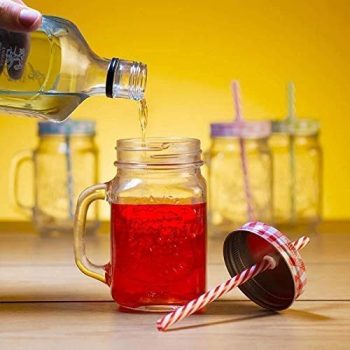 400ml Glass Jar with Straw and Handle | Solid Containers for Juice Water Shakes and Milk | Home and Restaurant Use | Big Mouth Easy to Wash (Reusable Straw Free)