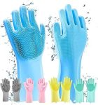 ilicone Hand Gloves for Dish Washing Kitchen Cleaning Gloves, Pet Grooming, Great for Washing Dish, Car, Bathroom (Multicoloured)