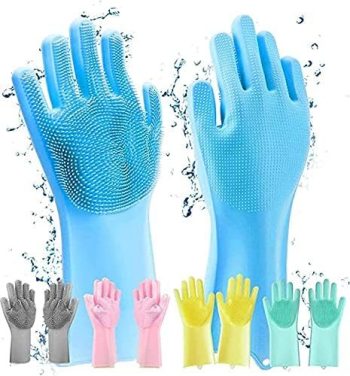 ilicone Hand Gloves for Dish Washing Kitchen Cleaning Gloves, Pet Grooming, Great for Washing Dish, Car, Bathroom (Multicoloured)