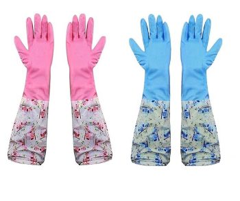 Long Reusable Rubber Latex PVC Flock lined Long Elbow Hand Gloves Safety Kitchen for Dish-Washing, Cleaning, Gardening, Laundry and Sanitation and Lab Work