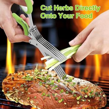 পাঁচটি ব্লেড বিশিষ্ট সবজি কাটার কেচি | Multipurpose 5 Blade Kitchen Scissor, Stainless Steel Herb Cutter Scissors, Chopper Scissors, with Cleaning Comb, for Chopping Basil Chive Parsley Vegetables