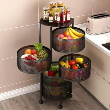 Kitchen Trolley with Wheels | Revolving Vegetable Kitchen Storage Rack | Square Multipurpose Storage Trolley | Metal Fruit Storage Rack | Kitchen Cabinet Spice Rack (Round, 5 Layer)