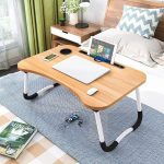 Premium Laptop Table for Home, Foldable Laptop Stand with Cup Holder, Laptop Table for Bed and Office, Study Table, Breakfast Table, Foldable and Portable/Ergonomic, Light Brown