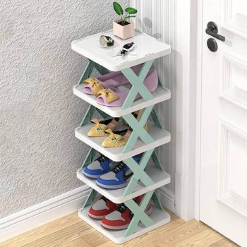 5 Layer Shoe Rack X Design Lightweight Adjustable Plastic Foldable Shoe Cabinet Storage Portable Folding Space Saving Shoe Organizer Home and Office | Multicolor