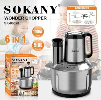 Sokany Stainless Steel Chopper, Mincer and Slicer, 3 Liter Capacity, 6*1, 800 Watt, Multi-Purpose and Use, Stainless Steel Blades, Rust,